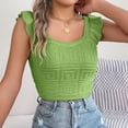 thumbnail image 4 of FAIWAD Women's Ribbed Knit Crop Top Ruffle Cap Sleeve Mesh T-Shirts Summer Crochet Slim Stretch Trendy Tank Tops, 4 of 7