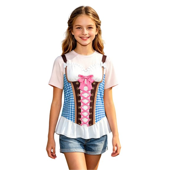 Tfken Soft Tops For Girls Comfy Daily Wear Holiday Summer Short Sleeve Tshirts Tees Print Graphic Comfortable T-Shirts Kids Cute Clothes Size 3-4 Years