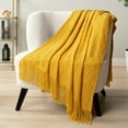 thumbnail image 5 of PAVILIA Mustard Yellow Knit Throw Blanket for Couch Bed, Soft Knitted Farmhouse Sofa Throw for Living Room, Lightweight Decorative Fall Throw Blanket for Chair, Outdoor Textured Boho Blanket, 50x60, 5 of 9