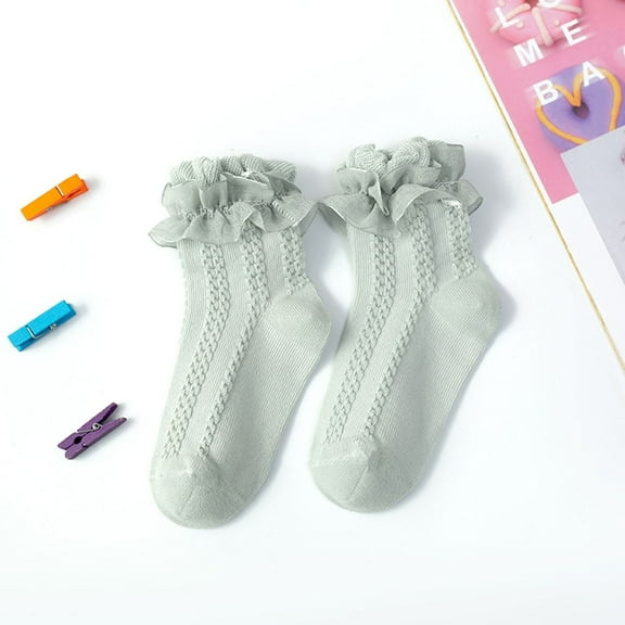 Slipper Socks for Toddlers Boys & Girls 0-12 Years Kids Cute Cotton Lace Ruffle Solid Anti-Slip Crew Sock Summer