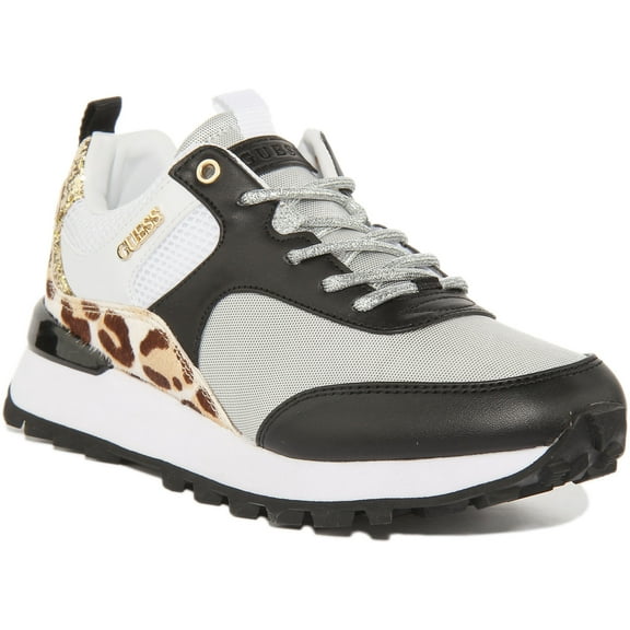 Guess Selvie 2 Women's Low Top Lace Up Synthetic Trainers In Leopard Size 5.5