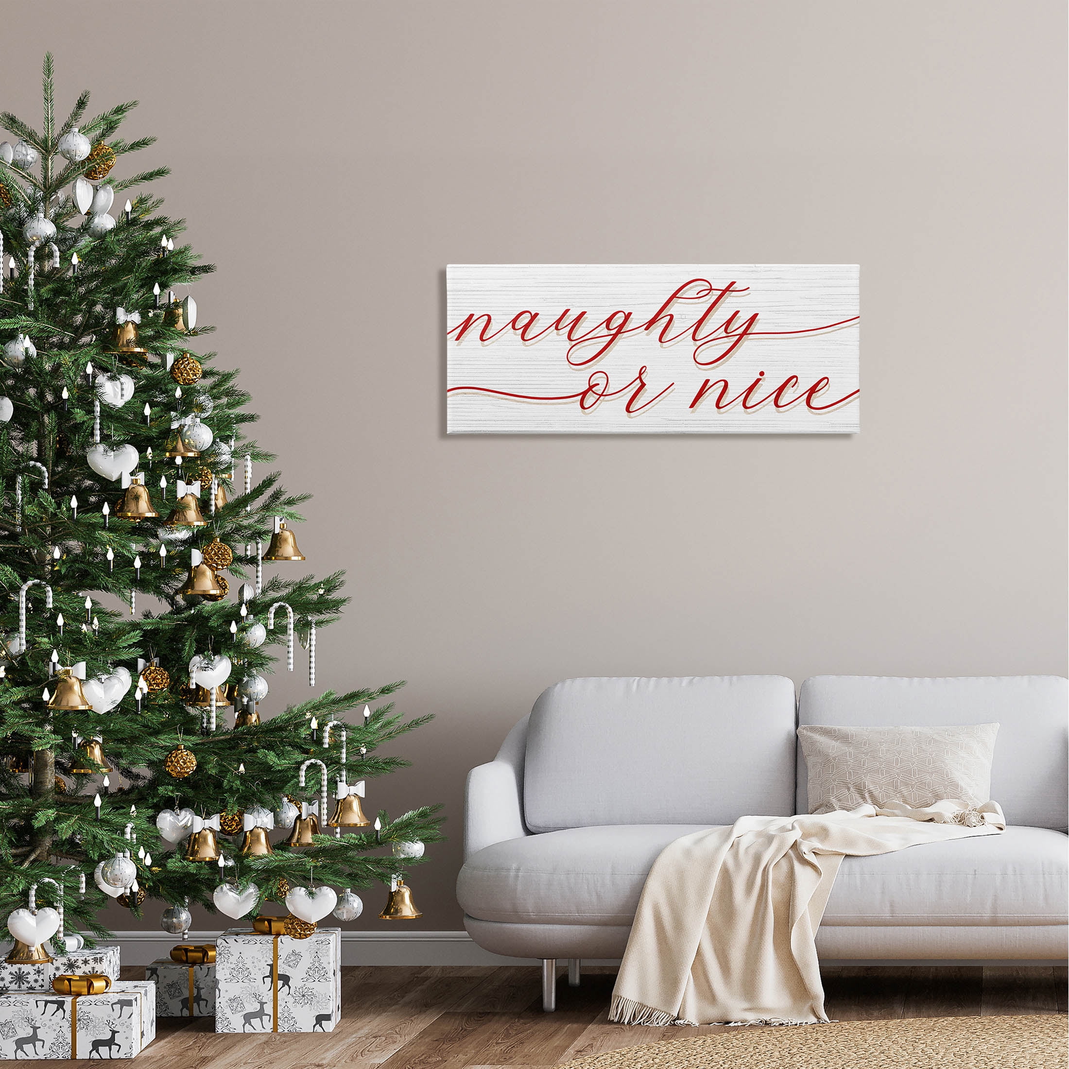 Naughty Or Nice Christmas Phrase Holiday Graphic Art Gallery Wrapped Canvas Print Wall Art