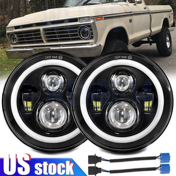 Pair 7" inch Round LED Headlights DRL Hi-Lo Beam For Ford Bronco 1966-1977