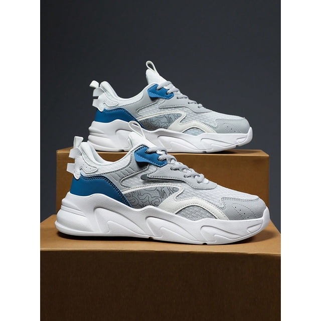 Men Colorblock Lace-up Front Chunky Sneakers, Sport Outdoor Sneakers