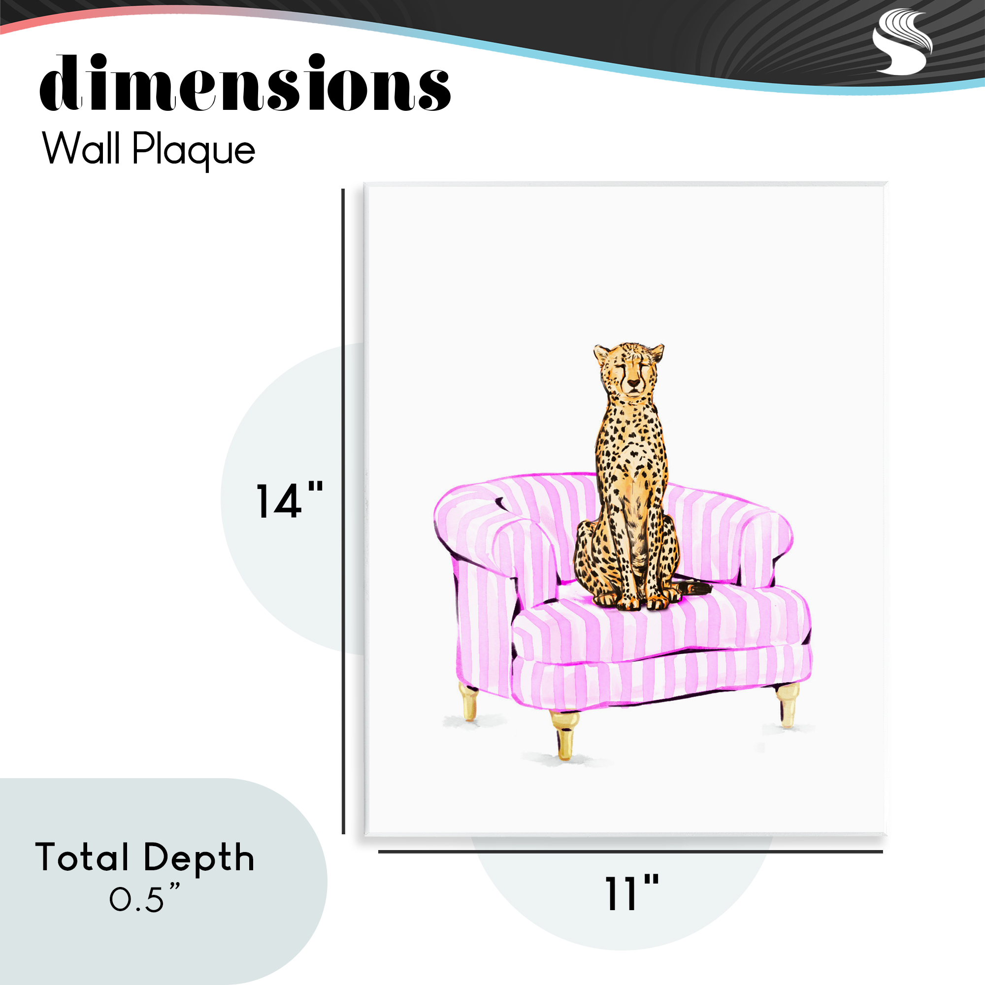 Cheetah on Pink Stripe Chair Wall Plaque Art, design by Ziwei Li