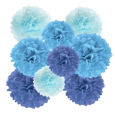 8" 10" 12" Tissue Paper Pom Poms, 18PCS Pom Poms Paper Flowers Ball Tissue Paper Flowers Assorted Size for Wedding Bridal Shower Birthday Party Backdrop Decoration, Blue Tone