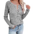 thumbnail image 1 of Women Crew Neck Fitted Tops Women Long Sleeve Henley TShirts Button Down Slim Fit Tops Long Button Up Shirt Gray 3XL, 1 of 5