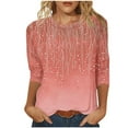thumbnail image 1 of Staron Liquidation Blouses d'Été pour Femmes 2025 Col Rond Manches 3/4 Chemises Imprimé Floral T-Shirts Basiques Tunique Décontractée Ample, 1 of 4
