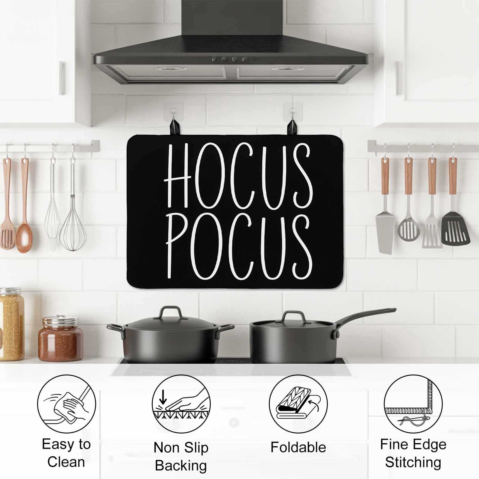 Halloween Stove Top Cover for Electric Stove, Heat-proof & Non Slip Glass Top Stove Cover Protector, Hocus Pocus Black Abstract Simple Lines Art Kitchen Flat Cooktop Rubber Mat 24x21 Inches