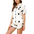 thumbnail image 2 of Conjunto de pijama de satén cheibear con camiseta y pantalones cortos con lunares para mujer color blanco medio, 2 of 5