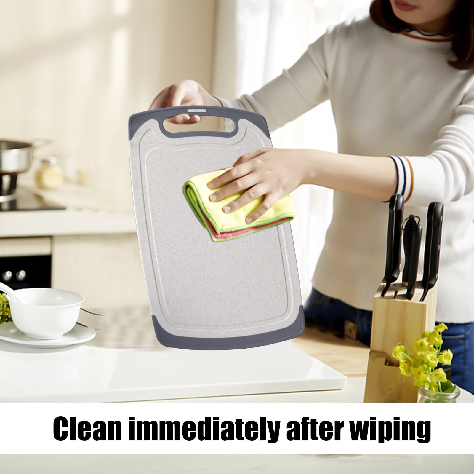 2PCS Plastic Cutting Boards For Kitchen - Dishwasher Safe,Extra Large Cutting Board For Meat With Grooves,Easy Grip Handle,Non-Slip,With Grinding Area