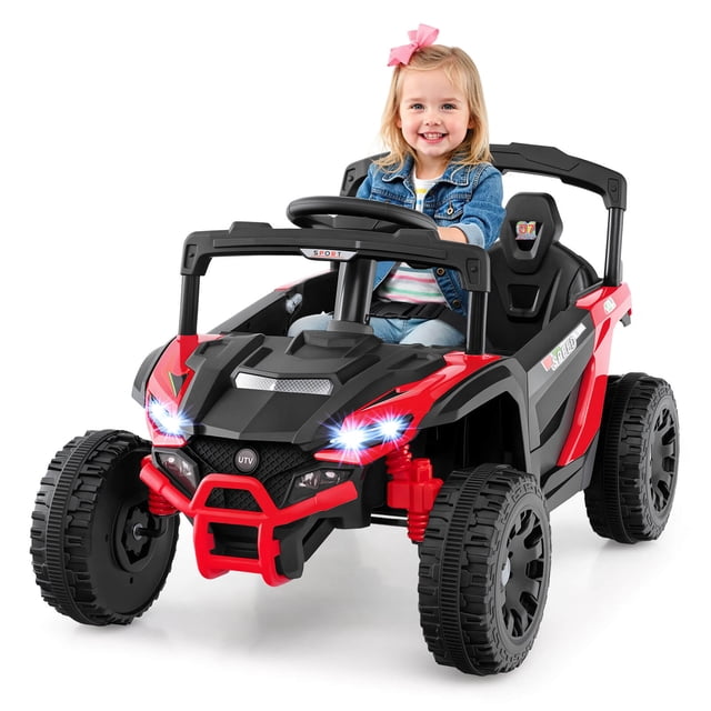 Costway 12V Kids Ride On Car Battery Powered Electric Remote Control LED Lights Music Suitable for 1 kid Red & Black