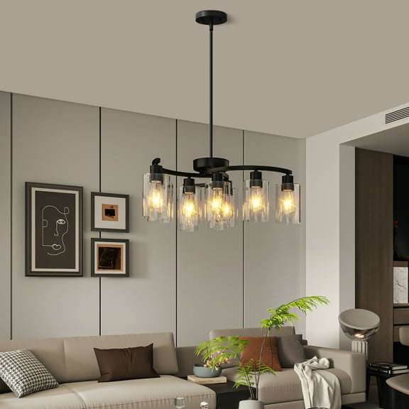 9-Light Modern Chandelier Pendant Lights 29.5in for Dining Room Seeded Glass for Kitchen Island Living Room Foyer Bedroom E26 Base Black
