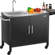 SHAORONG Outdoor Grill Table with Sink,Metal Grill Cart Outdoor Kitchen Island with Stainless Steel Sink,L57*W21.65