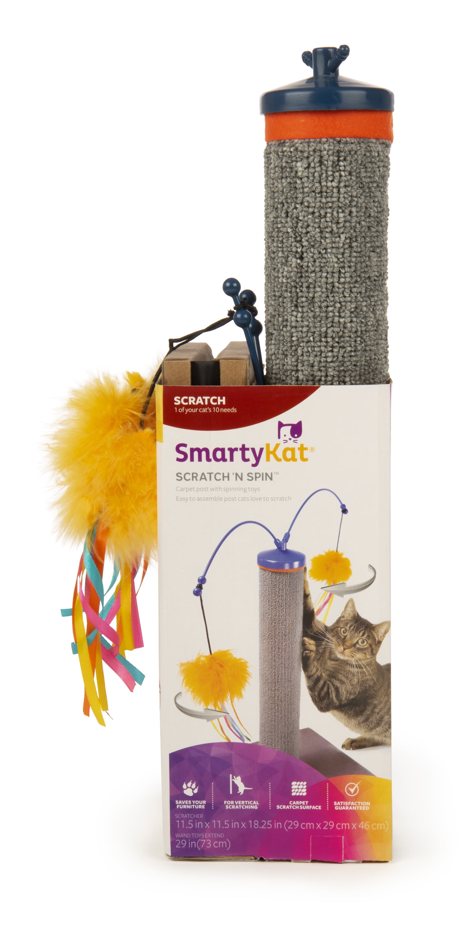 SmartyKat Simply Scratch Carpet Cat Scratch Post with Toy Vertical Scratcher Interactive Cat Scratching Post 9133 Natural 