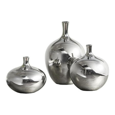 Pemberly Row 3-Piece Transitional Ceramic Vase Set in Silver