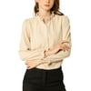 Allegra K Women's Ruffled Trim Button Down Stand Collar Long Sleeve Blouse Top