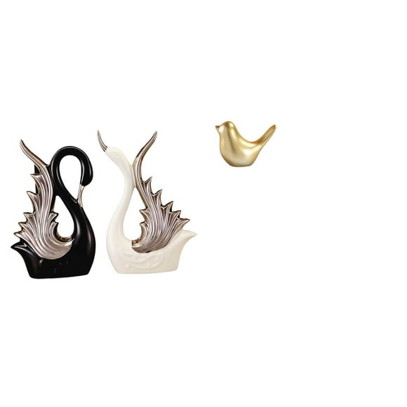 Elegantes figuras de cerámica de cisne y pájaro dorado para escritorio, repisa, oficina, sala de estar, decoración de aniversario o inauguración de la
