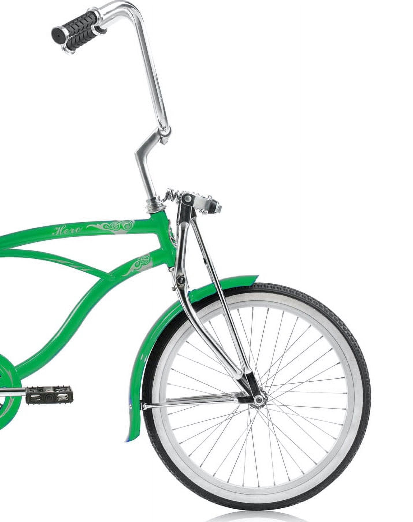 Wonder Wheels 20 In. Beach Cruiser Lowrider Coaster Brake Single Speed Bicycle, Bike With Banana Seat Stainless Steel Spokes One Piece Crank Alloy Rims 36 H - Green