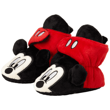 Disney Baby Boys' Mickey Mouse Booties - Soft Fleece Slipper Socks (Newborn/Infant)