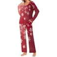 thumbnail image 2 of Puntoco Conjuntos de pijama cómodos para mujer, conjunto de pijama con cuello redondo, pantalones y bolsillo con estampado navideño para mujer, 2 of 5