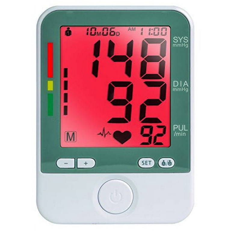 REHAVE Blood Pressure Cuff, Talking Upper Arm Blood Pressure Monitor,  3-Color Hypertension Backlit Display and Pulse Meter, One Key Measurement,  Extra