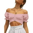 thumbnail image 4 of outfmvch crop tops for women ruffle short sleeve tie up back crop off shoulder womens tops crop tops pink, 4 of 8