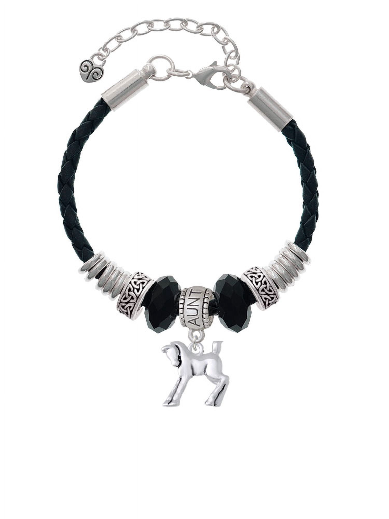 Delight Jewelry Silvertone Equestrian Horse Aunt Celtic Knot Leather Bead Bracelet, 7"+2" Extender