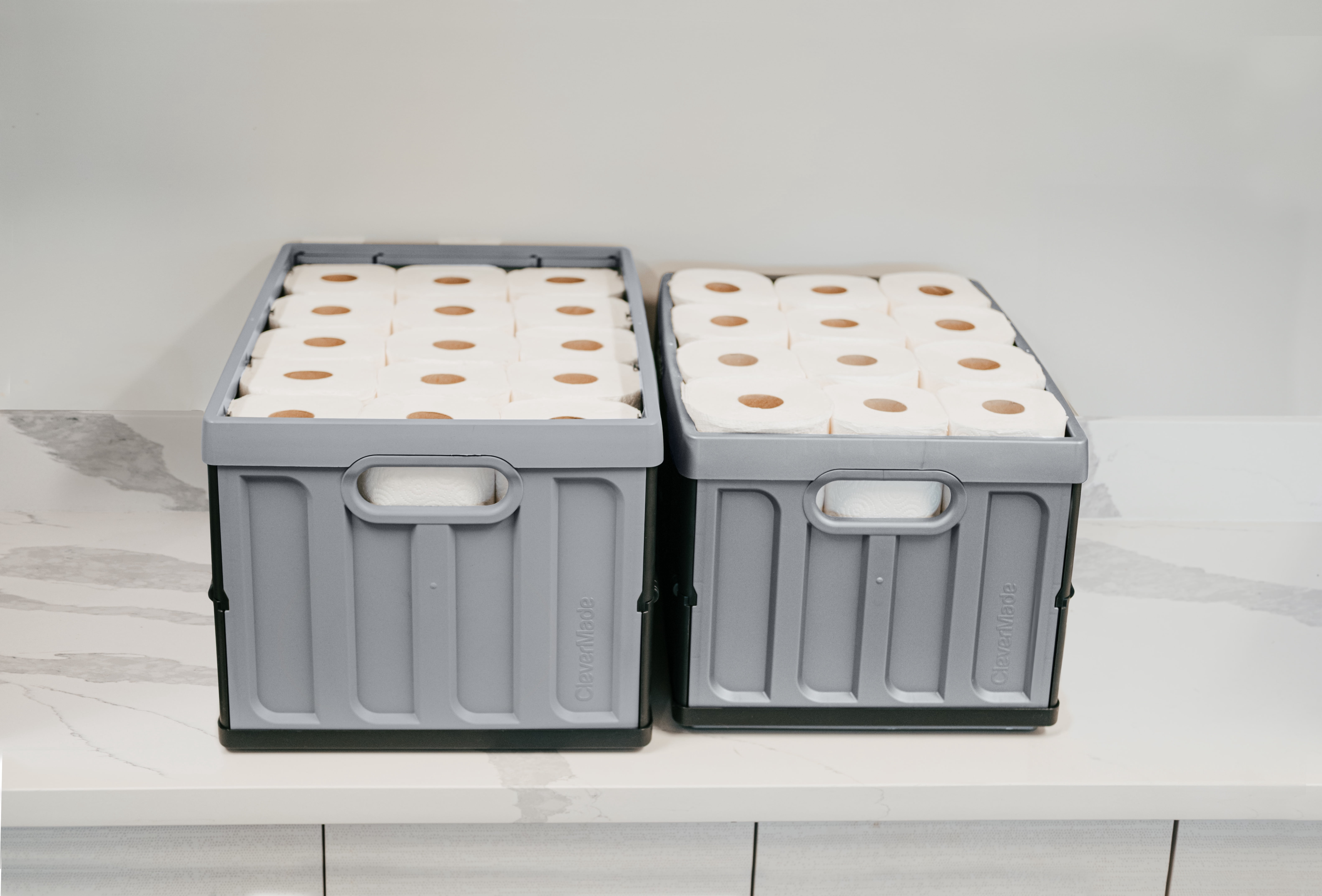 CleverMade Stackable Collapsible Storage Bin with Lids, 16 gal, Stone, 1 Pack
