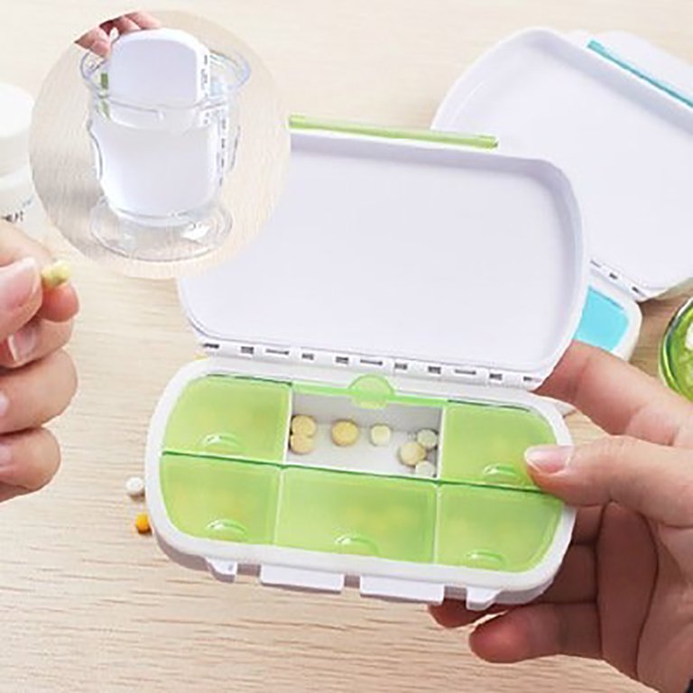 1pc Green Medicine Storage Box, 6-compartment Pill Organizer