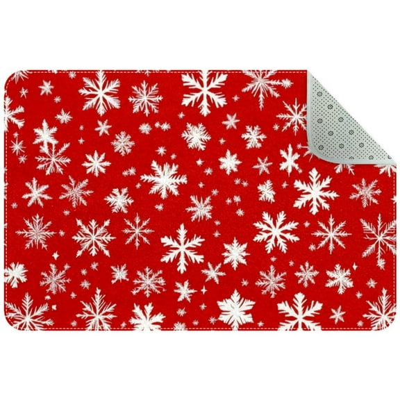 Christmas Snowflake Red Pattern Entryway Rug, 2x3 Area Rug Indoor Door Mat Non-slip Washable Floor Carpet Rug for Bedroom Office Dining Room Bathroom