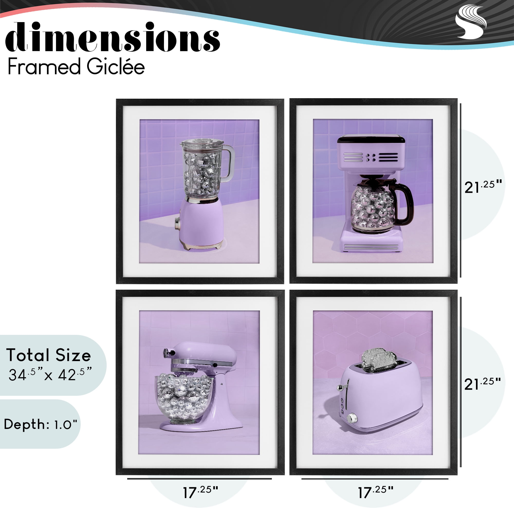 Stupell Industries Disco Kitchen Utensils in Purple 4 Piece Black Framed Print Under Glass Set, design by LISH Creative