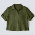 thumbnail image 7 of HADST Womens Linen Cropped Button Down Shirts Short Sleeve Roll Tab Collared Crop Blouse Loose Fit Summer Tops with Pockets, 7 of 7