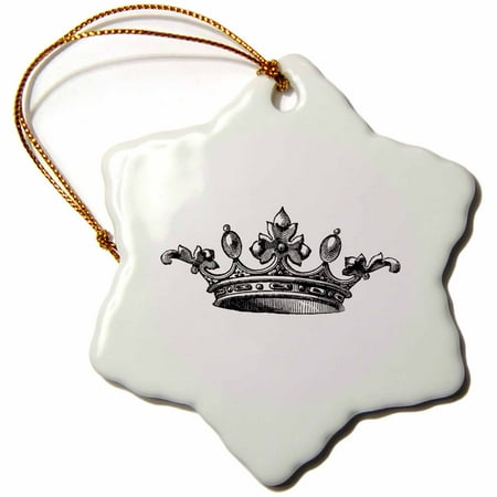 Porcelain Vintage Necklace - 3dRose Majestic crown black and white drawing - royal tiara-like crown - vintage art - king queen princess, Snowflake Ornament, Porcelain, 3-inch