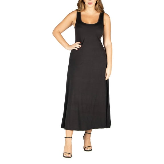 24seven Comfort Apparel Plus Size Simple A Line Tank Maxi Dress