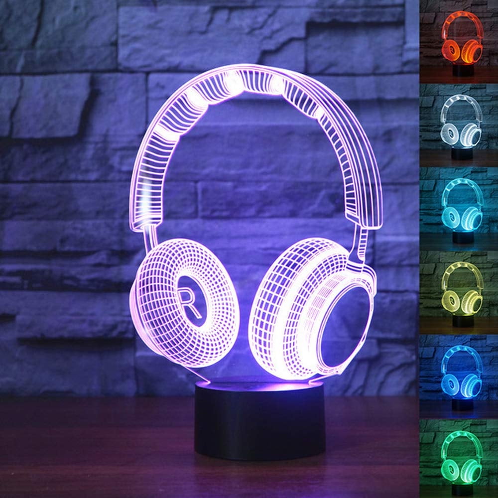 Creative 3D Headphone Model LED Lamp Headset 7 Colour USB Touch Night Light Gift 