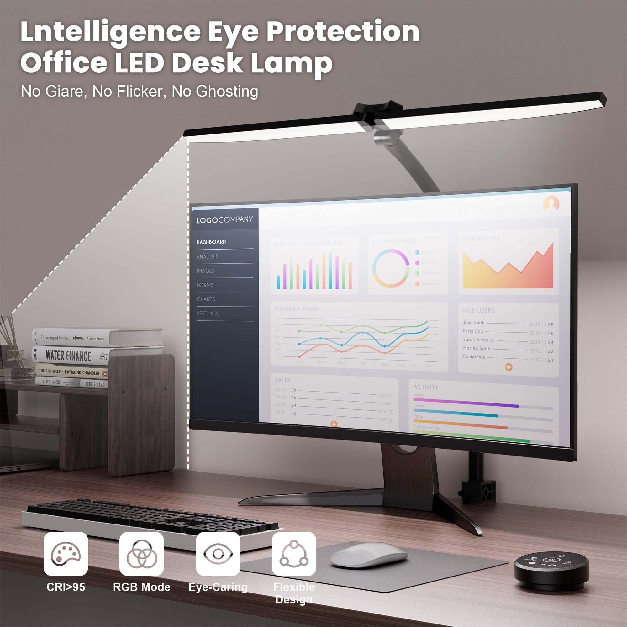 CAALOGT LED Desk Lamp for Home Office, 24W Modern Eye-Caring Architect table Lamp, Adjustable Head, Stepless Dimming