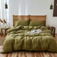 thumbnail image 2 of Q VITA Ensemble de Literie Housse de Couette Réversible en Lin, Très Grand Lit, 3 Pcs pour Adultes – Couleur Vert Olive, Lavé aux Enzymes, Certifié OEKO-TEX, Écologique, 2 of 9
