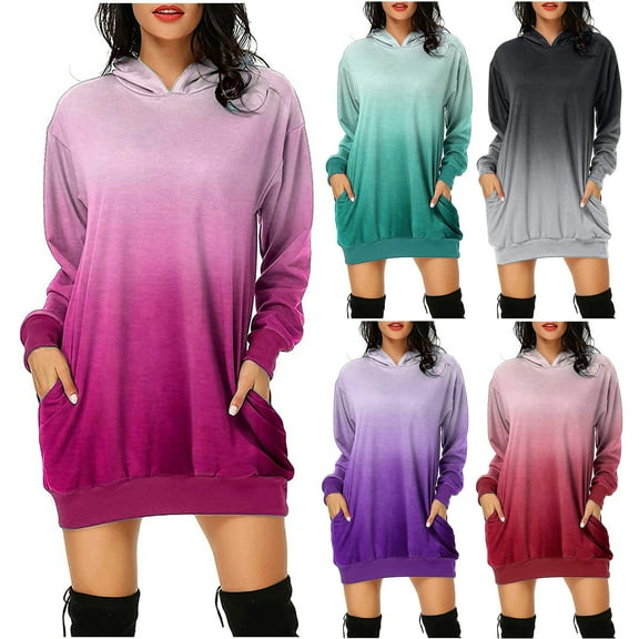 Patlollav Womens Dresses,Ladies Long Sleeve Hooded Tunic Pockets Pullover Dress