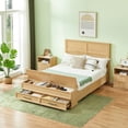 thumbnail image 2 of Mid-Century Modern Oak Wood Frame Queen Size Platform Bed, Queen Wooden Platform Bed with Storage Bench & 2 Drawers, 2 of 6