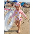 thumbnail image 6 of BemeyourBBs Toddler Baby Girl One Piece Swimsuit with Sun Hat Infant Girls Bathing Suit Long Sleeve Rash Guard Seashell Starfish/Fruit Print Zipper Swimwear and Sun Cap Summer Pool Beachwear, 6 of 9