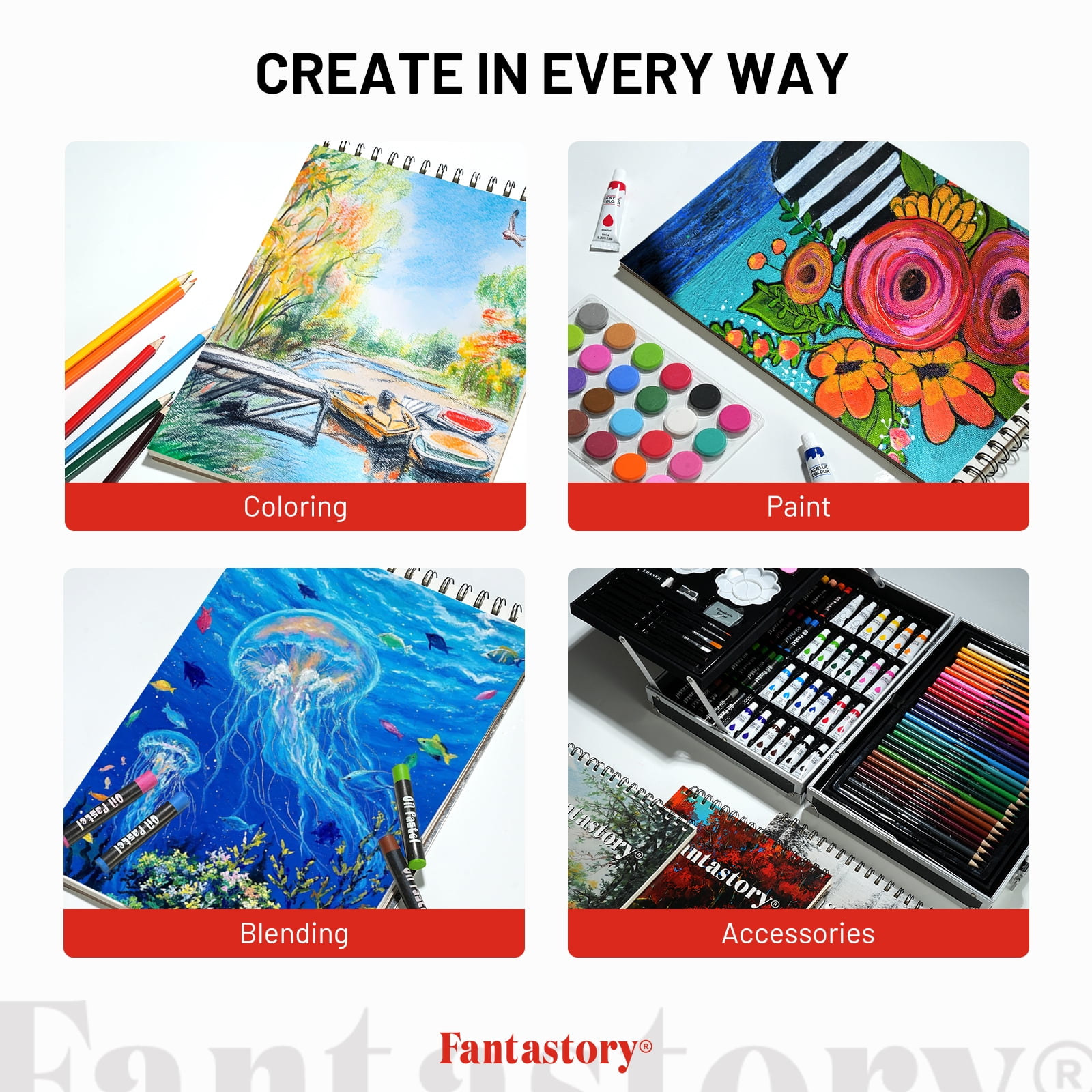 Fantastory 145 Pcs Art Supplies Set, Deluxe Aluminum Art Box Painting and Drawing Gift Kit for Adults