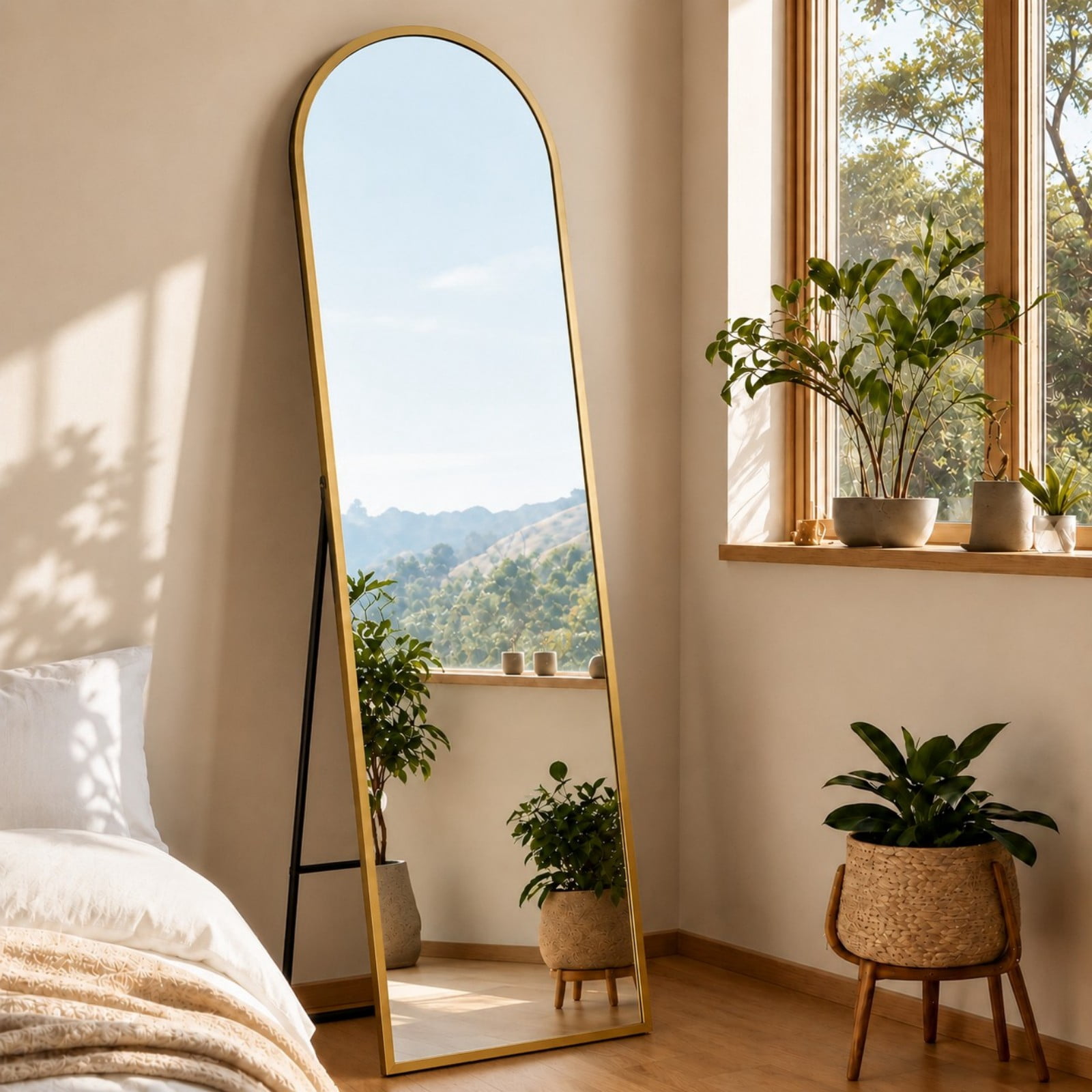 Cenovo 56"x 15" Arched Full Length Mirror Full Body Floor Mirrors, Gold