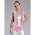 thumbnail image 6 of TiaoBug Kids Girls Sequins Tassels Gymnastics Leotards Ballet Modern Jazz Latin Dance Bodysuit Dancewear Top Pink 5T, 6 of 7