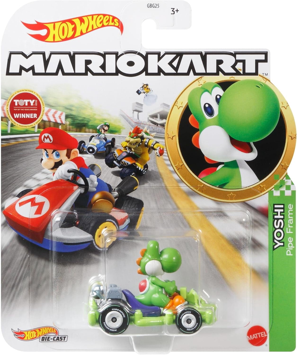 Hot Wheels Mario Kart Die-Cast Character Cars Collection, 6-Pack Set with Mario, Luigi, Yoshi, Toad, Bowser, Wario GBG25-957G