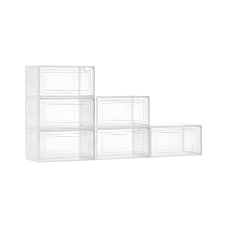 Shoe Storage Boxes 6 Pack Stackable Shoe Boxes US Size 13 Transparent White Shoe Organizer