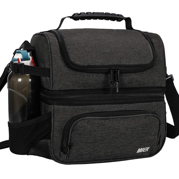 Bolsa de almuerzo MIER con aislamiento de doble compartimento, gris oscuro