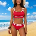 thumbnail image 5 of qucoqpe Women's High Waisted Bikini Sets Two Piece Swimsuits Color Blocking Cheeky High Cut Bathing Suits for Women, 5 of 7