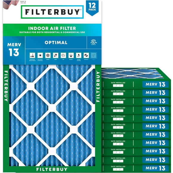 Filterbuy 16x25x1 MERV 13 Pleated HVAC AC Furnace Air Filters (12-Pack)