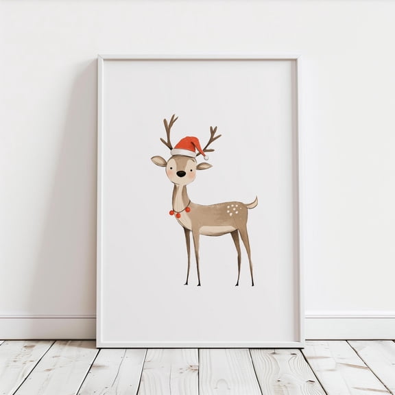 WestConfe Santa's Reindeer Wall Art Christmas Nursery Holdiay Art Christmas Home Decor Cute Reindeer Artwork Room Christmas Decoration